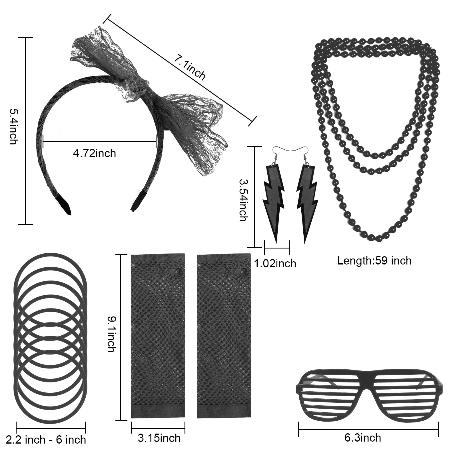 PALAY 80s Fancy Dressing Set, Theme Party 80s Costume Accessories for Women, Last Century Lace Headband Fishnet Gloves Earrings Necklace Neon Bracelet Set for Retro Dress Disco Party (Black) PALAY 80s Fancy Dressing Set, Theme Party 80s Costume Accessories for Women, Last Century Lace Headband Fishnet Gloves Earrings Necklace Neon Bracelet Set for Retro Dress Disco Party (Black)